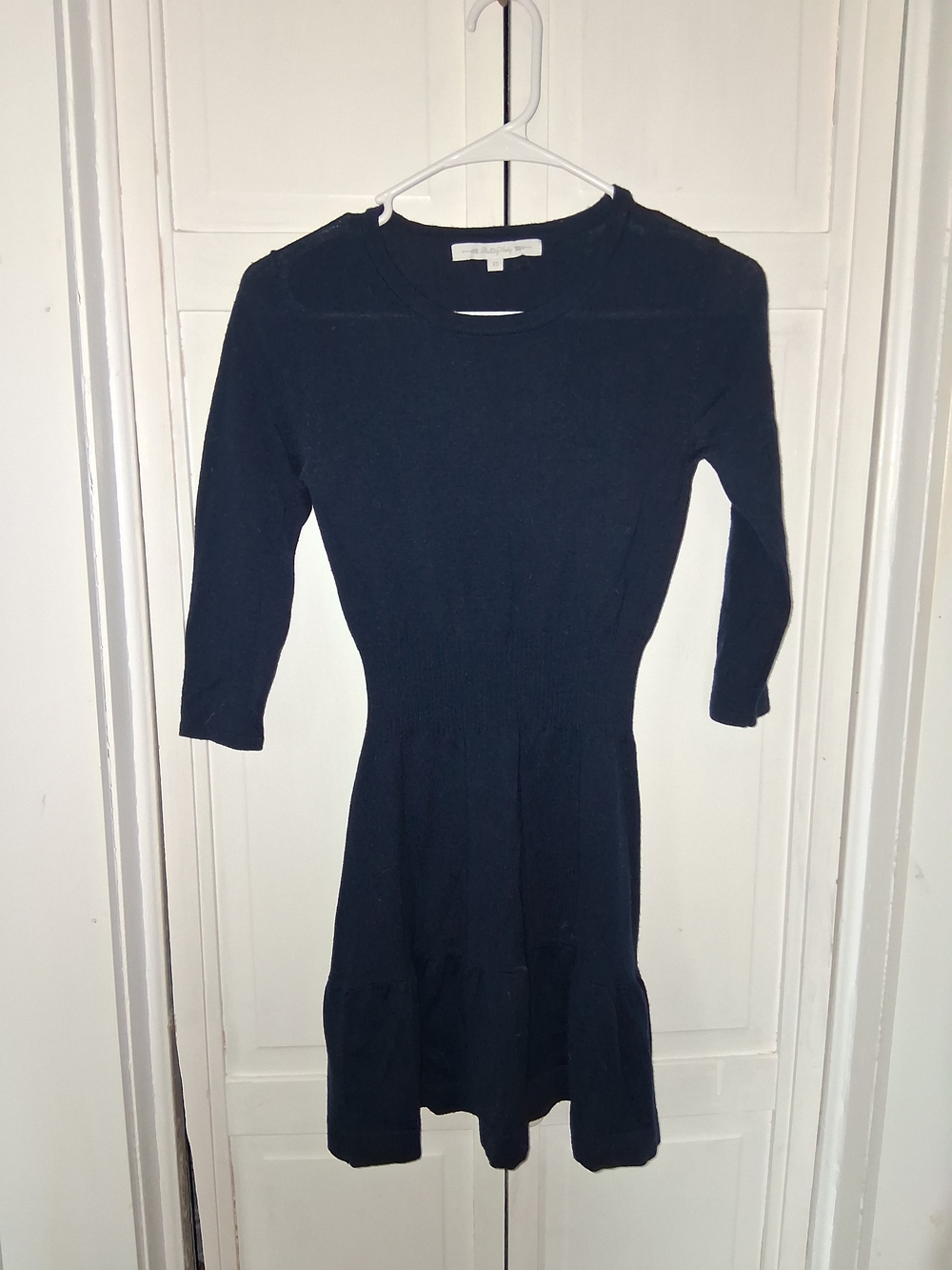 Girls Navy Knit Fit-and-Flare Dress with Three-Quarter Sleeves